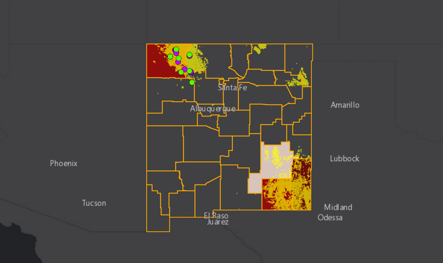 Map of methane threats in New Mexico by oilandgasthreatmap.com