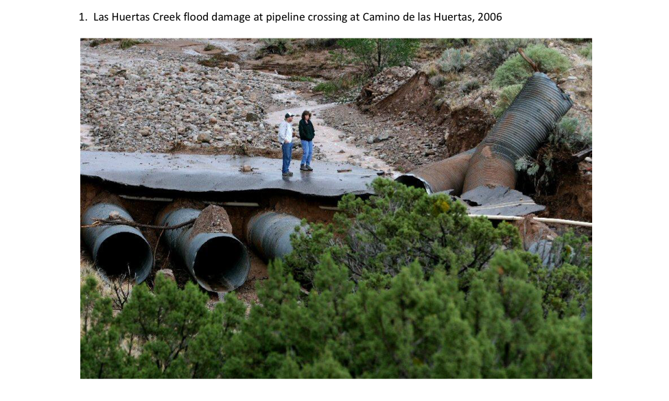 Figure 1: Example of flood damage in Placitas, NM that ruptured “underground” pipelines buried in a streambed